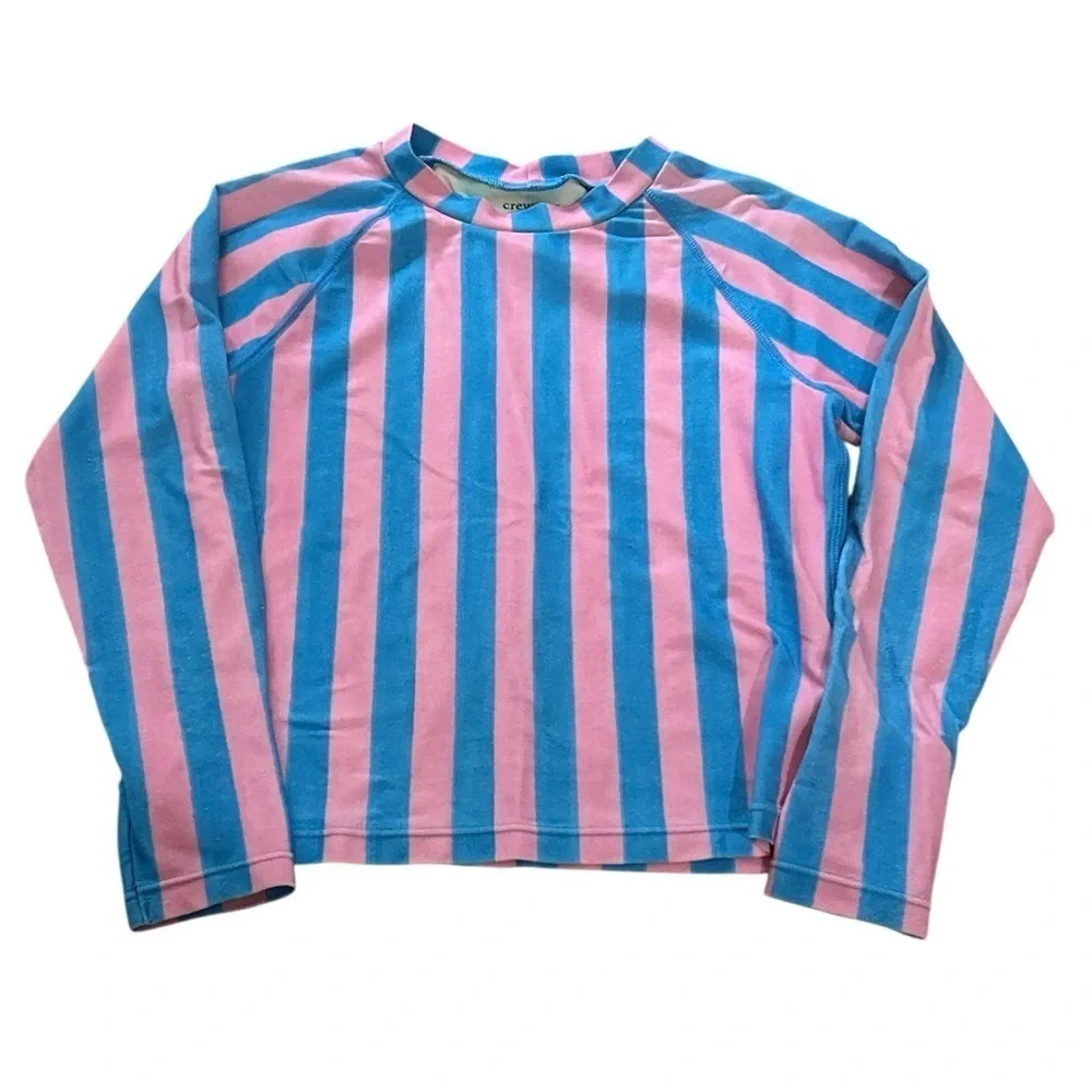 J. Crew Crewcuts SZ Blockprints Rash Guard in Pink Blue Stripe - Size 6/7